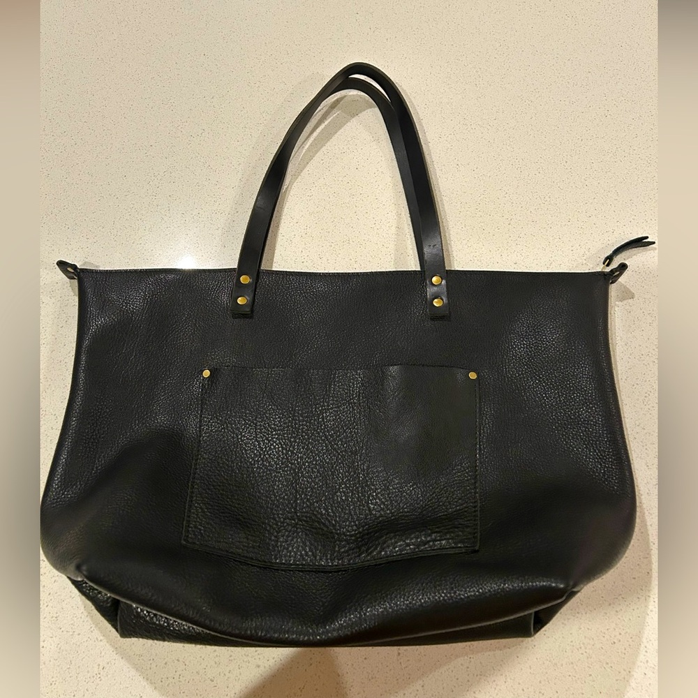 Portland Leather Black Pebbled Large Tote Bag